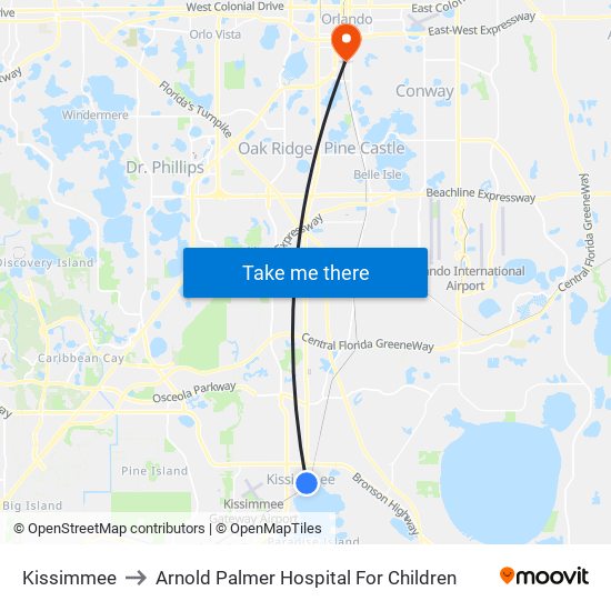 Kissimmee to Arnold Palmer Hospital For Children map