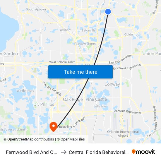Fernwood Blvd And Oxford Rd to Central Florida Behavioral Hospital map