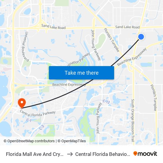 Florida Mall Ave And Crystal Clear Ln to Central Florida Behavioral Hospital map