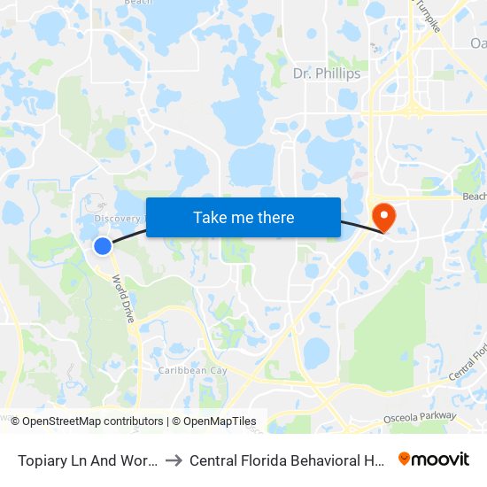 Topiary Ln And World Dr to Central Florida Behavioral Hospital map