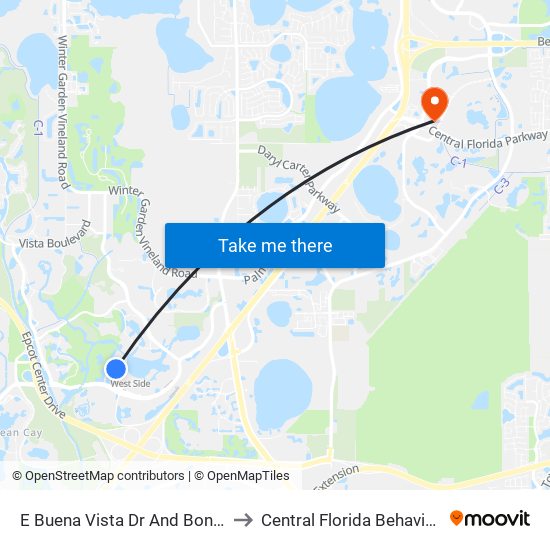 E Buena Vista Dr And Bonnet Creek Pky to Central Florida Behavioral Hospital map