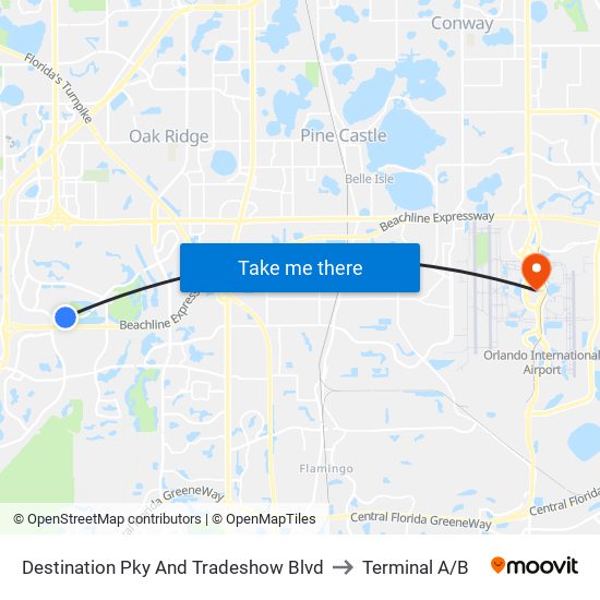 Destination Pky And Tradeshow Blvd to Terminal A/B map