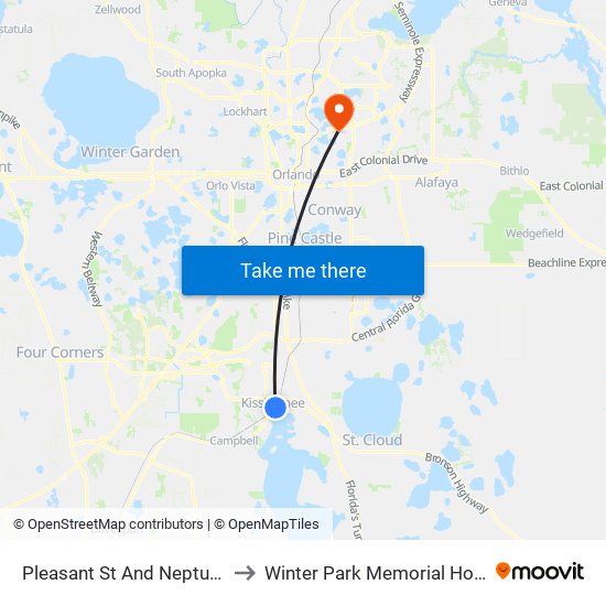 Pleasant  St And Neptune  Rd to Winter Park Memorial Hospital map