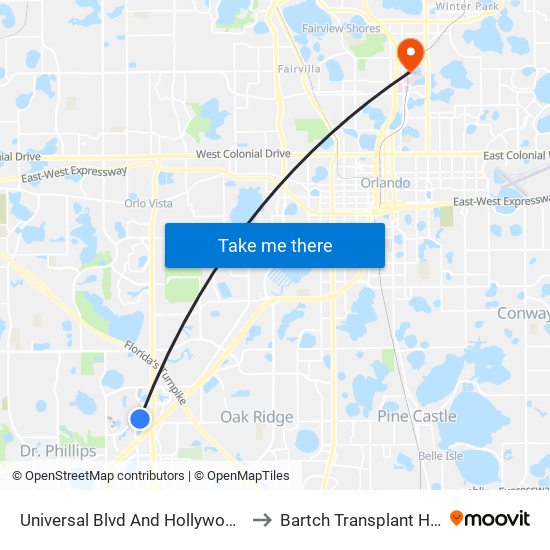 Universal Blvd And Hollywood Way to Bartch Transplant House map