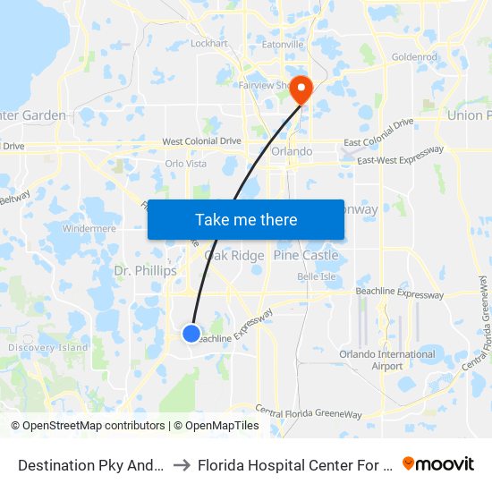 Destination Pky And Tradeshow Blvd to Florida Hospital Center For Diagnostic Pathology map