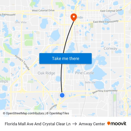 Florida Mall Ave And Crystal Clear Ln to Amway Center map