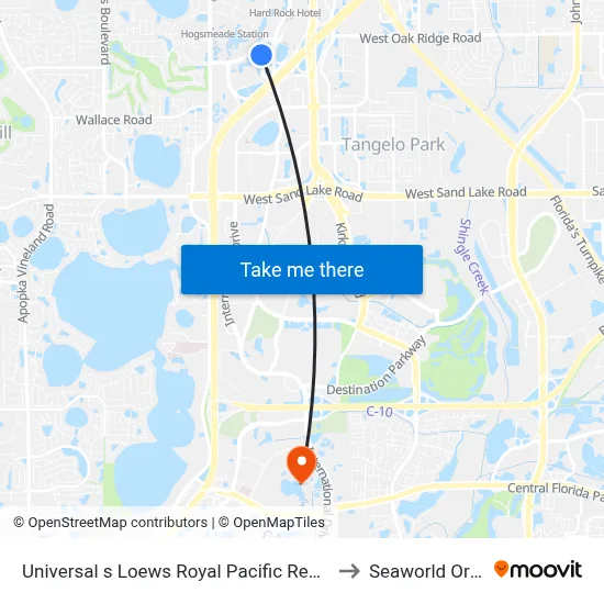 Universal s Loews Royal Pacific Resort Orlando to Seaworld Orlando map