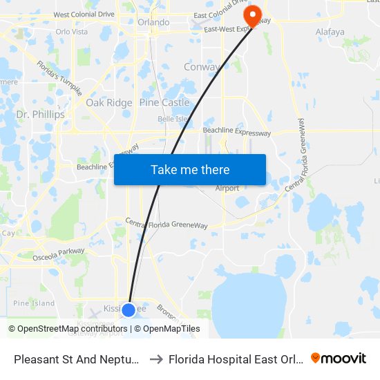 Pleasant  St And Neptune  Rd to Florida Hospital East Orlando map