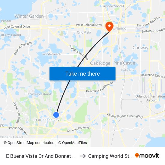 E Buena Vista Dr And Bonnet Creek Pky to Camping World Stadium map