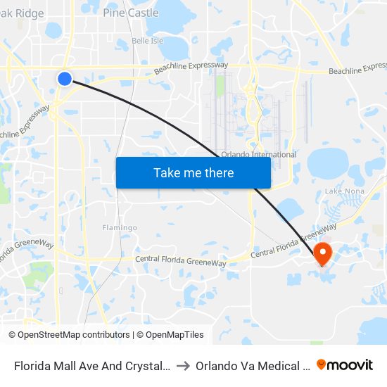 Florida Mall Ave And Crystal Clear Ln to Orlando Va Medical Center map