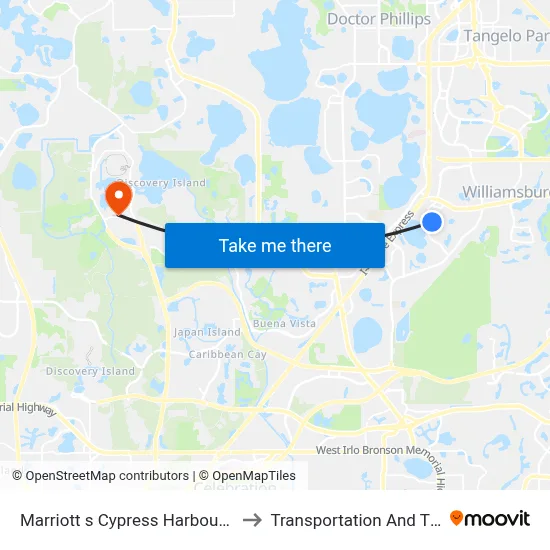 Marriott s Cypress Harbour Villas Orlando to Transportation And Ticket Center map
