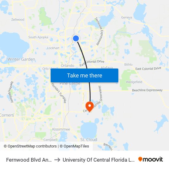 Fernwood Blvd And Oxford Rd to University Of Central Florida Lake Nona Campus map