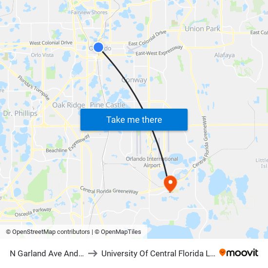 N Garland  Ave And W Amelia  St to University Of Central Florida Lake Nona Campus map