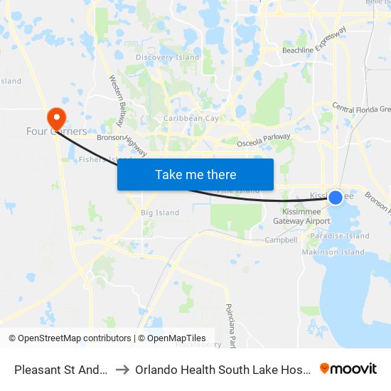 Pleasant  St And Neptune  Rd to Orlando Health South Lake Hospital Er- Four Corners map