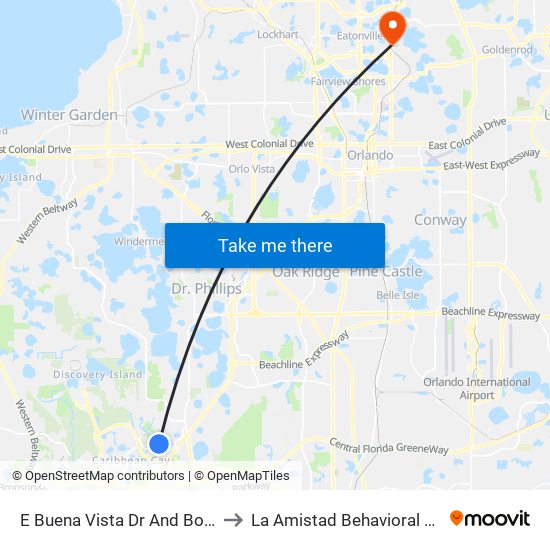 E Buena Vista Dr And Bonnet Creek Pky to La Amistad Behavioral Health Services map