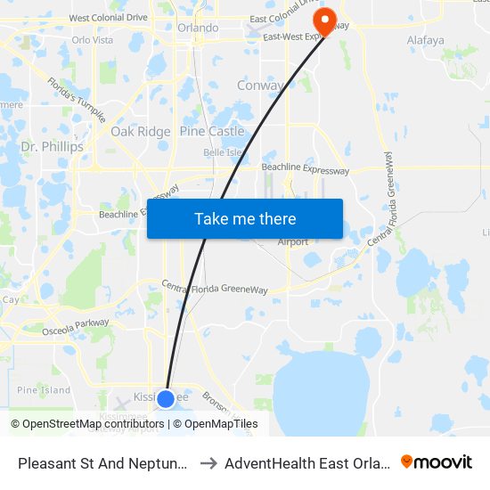 Pleasant  St And Neptune  Rd to AdventHealth East Orlando map