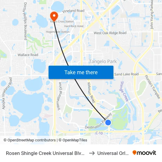 Rosen Shingle Creek Universal Blvd Orlando to Universal Orlando map