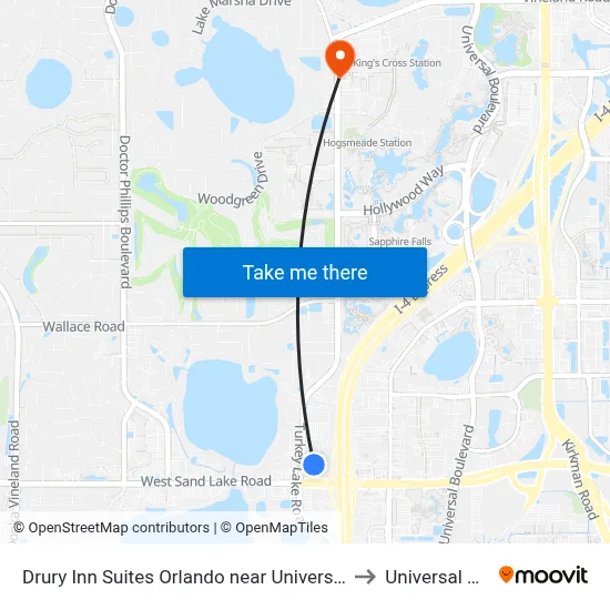 Drury Inn Suites Orlando near Universal Orlando Resort to Universal Orlando map