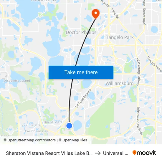Sheraton Vistana Resort Villas Lake Buena Vista Orlando to Universal Orlando map