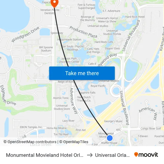 Monumental Movieland Hotel Orlando to Universal Orlando map