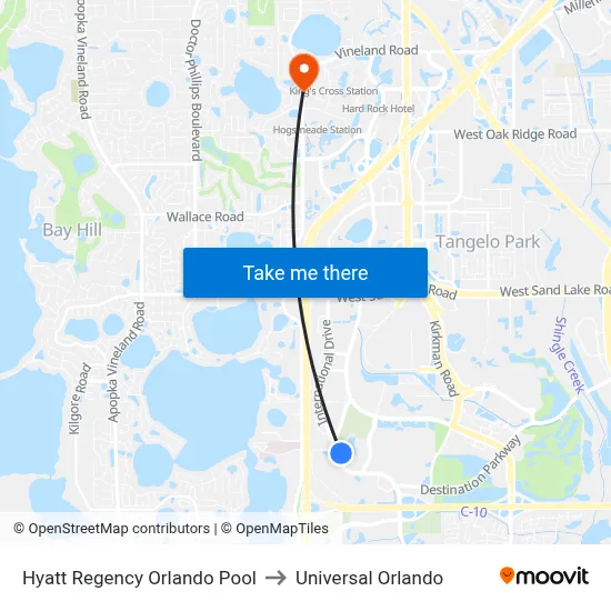 Hyatt Regency Orlando Pool to Universal Orlando map