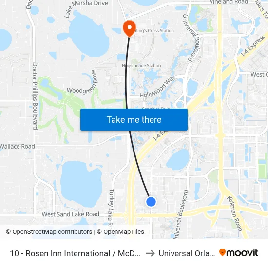 10 - Rosen Inn International / McDonald’s to Universal Orlando map