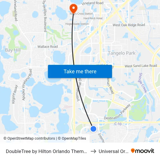 DoubleTree by Hilton Orlando Theme Park Resort to Universal Orlando map