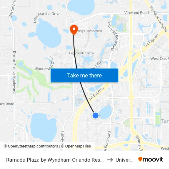 Ramada Plaza by Wyndham Orlando Resort &amp; Suites Intl Drive - Newly Renovated! to Universal Orlando map