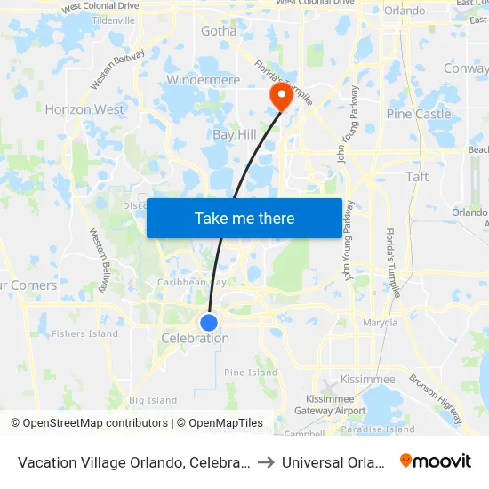 Vacation Village Orlando, Celebration to Universal Orlando map