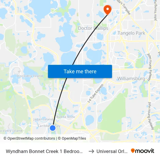 Wyndham Bonnet Creek 1 Bedroom, Orlando to Universal Orlando map