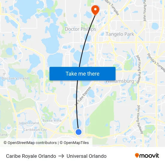 Caribe Royale Orlando to Universal Orlando map