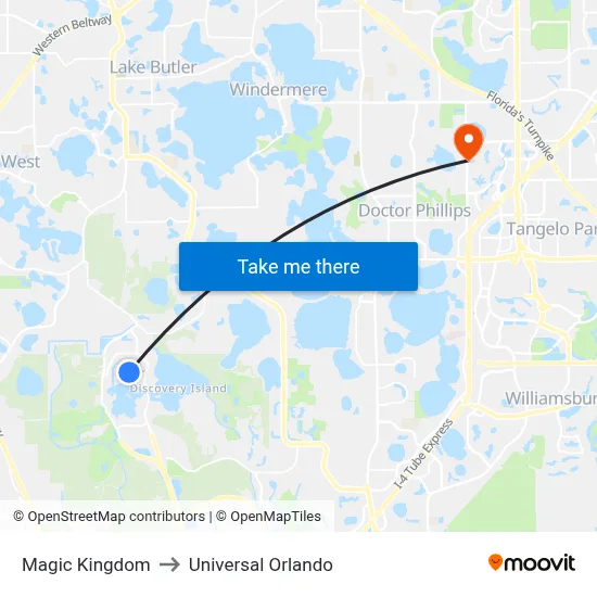 Magic Kingdom to Universal Orlando map