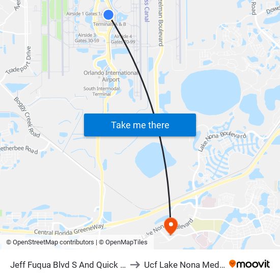 Jeff Fuqua Blvd S And Quick Turnaround Rd to Ucf Lake Nona Medical Center map
