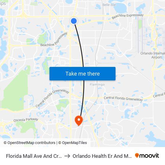 Florida Mall Ave And Crystal Clear Ln to Orlando Health Er And Medical Pavilion map