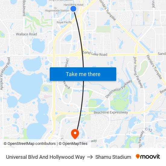 Universal Blvd And Hollywood Way to Shamu Stadium map