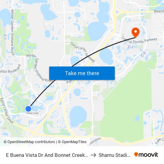 E Buena Vista Dr And Bonnet Creek Pky to Shamu Stadium map