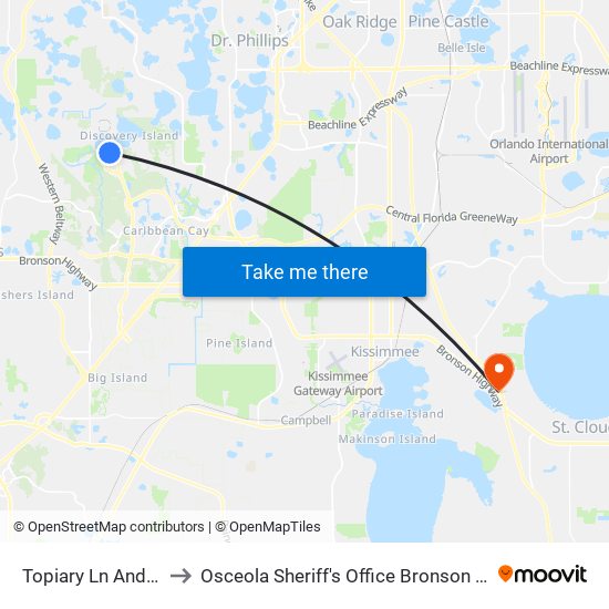 Topiary Ln And World Dr to Osceola Sheriff's Office Bronson Highway Heliport map