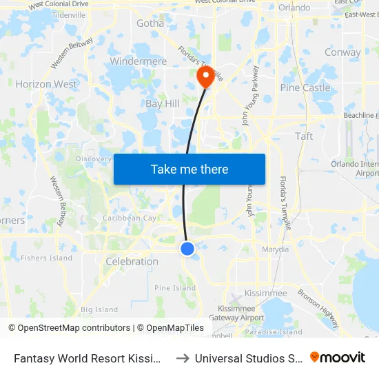 Fantasy World Resort Kissimmee to Universal Studios Store map