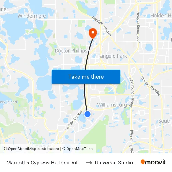 Marriott s Cypress Harbour Villas Orlando to Universal Studios Store map