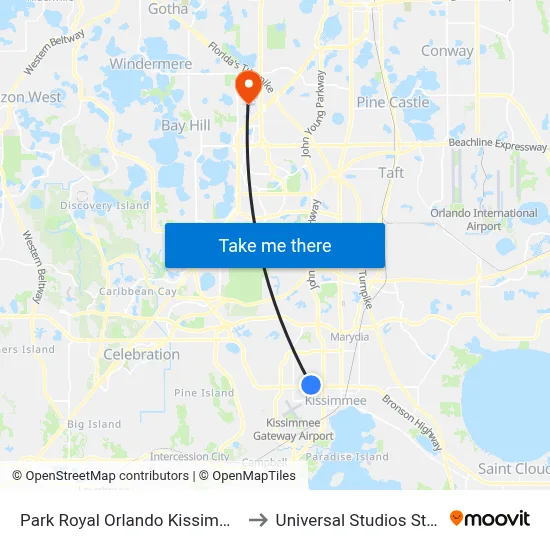 Park Royal Orlando Kissimmee to Universal Studios Store map