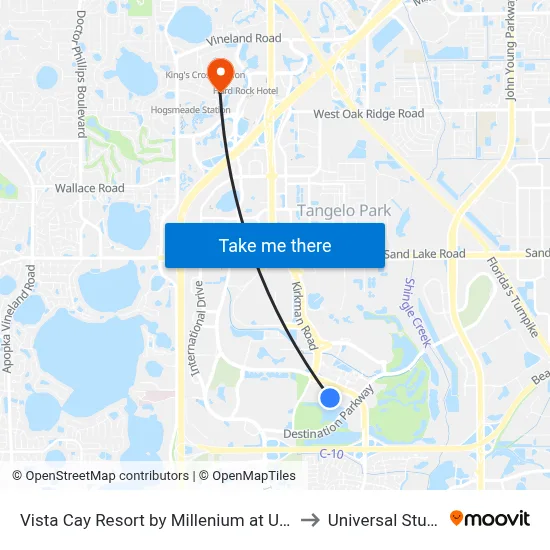 Vista Cay Resort by Millenium at Universal Blvd Orlando to Universal Studios Store map