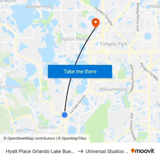 Hyatt Place Orlando Lake Buena Vista to Universal Studios Store map