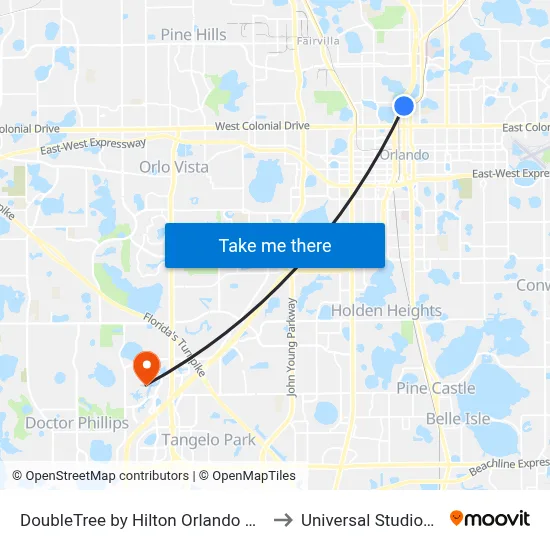 DoubleTree by Hilton Orlando Downtown to Universal Studios Store map