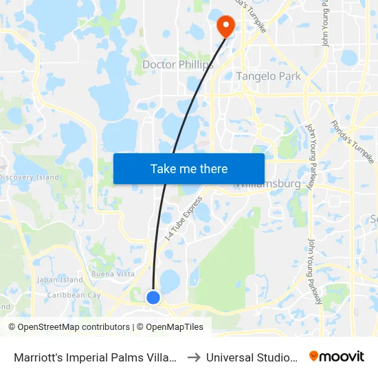 Marriott's Imperial Palms Villas, Orlando to Universal Studios Store map