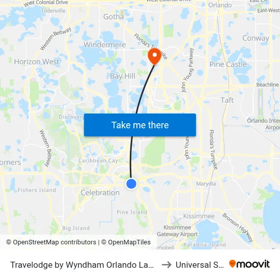 Travelodge by Wyndham Orlando Lake Buena Vista South, Kissimmee to Universal Studios Store map