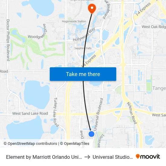 Element by Marriott Orlando Universal Blvd. to Universal Studios Store map