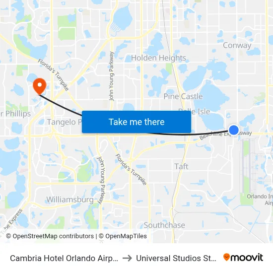 Cambria Hotel Orlando Airport to Universal Studios Store map