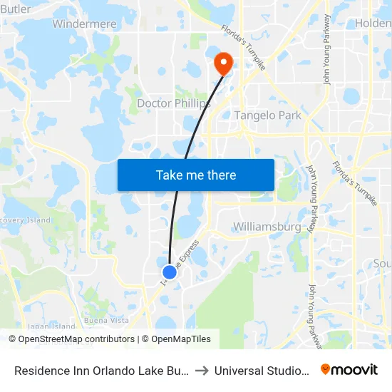Residence Inn Orlando Lake Buena Vista to Universal Studios Store map