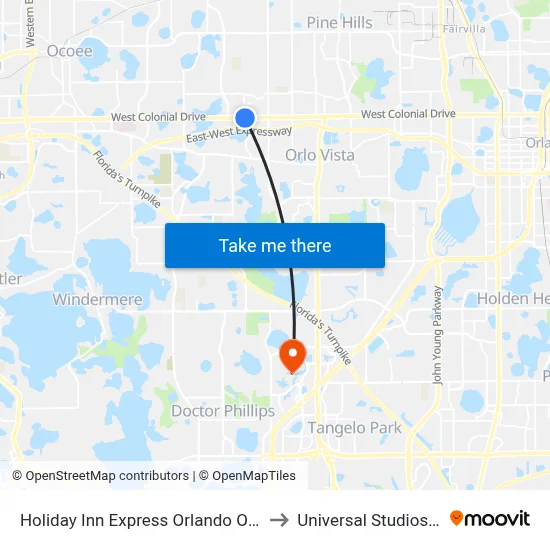 Holiday Inn Express Orlando Ocoee Est to Universal Studios Store map