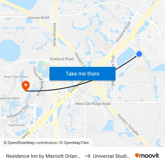 Residence Inn by Marriott Orlando at Millenia to Universal Studios Store map